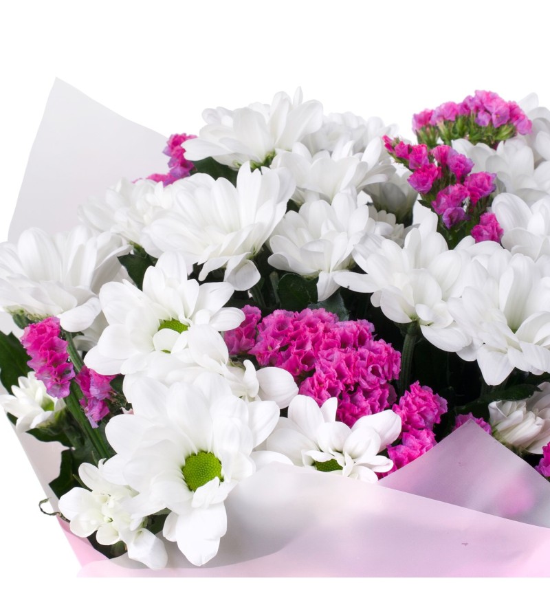 Beyaz Fuşya Papatya Buketi - Kuzguncuk White Fuschia